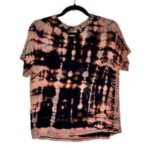 Reverse Tie Dye Rib Knit T-Shirt Navy Pink Size Medium Reworked Upcycled